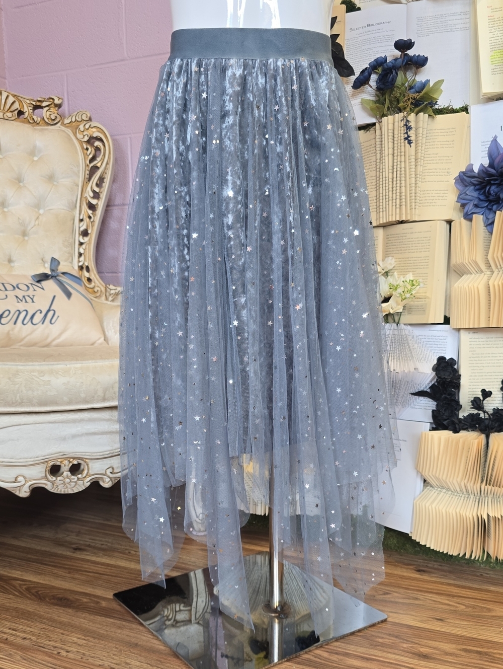 Tulle & Crushed Velvet Star Sequin Skirt from Amazon SM Blue